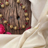 Vriksham Antique Gold Ball With Red Ruby Circle Beaded Neckpiece-G20667